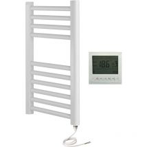 Manissa - York White Electric Towel Rail Flat 400mm w x 600mm h High Bathroom Radiator + 7 Day Timer/Thermostat