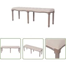 Youthup - The Living Store Bank Leinen Massivholz 150 x 40 x 48 cm Cremeweiß - Wohnzimmerbank - Cremeweiße Bank - Leinensofa - Holzrahmen Sofa