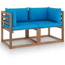 Homemiyn - fimei Canapé palette de jardin 2 places et coussins bleu clair Pinède