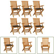 The Living Store Gartenstühle mit Schwarzen Kissen 6 Stk. Massivholz Teak - Gartensessel - Gartenmöbel - Teak Gartenstuhl - Holzsessel - Outdoor