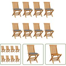 Jinlefu - The Living Store Gartenstühle mit Grauen Kissen 8 Stk. Massivholz Teak - Teakholzmöbel - Gartenstühle - Klappstühle - Esszimmerstühle