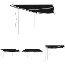 The Living Store Markise Manuell Einziehbar mit Pfosten 4,5x3,5 m Anthrazit - Markisen - Anthrazit