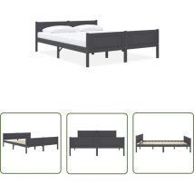 The Living Store Massivholzbett Kiefer Grau 160x200 cm - Holzbettrahmen - Kiefernbett - Doppelbett - Bettkasten - Lattenrost