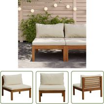The Living Store Modulares Mittelsofa mit Cremeweißen Kissen Akazienholz - Gartensofa - Holzsessel - Outdoor Möbel - Lounge Set - Gartenlounge