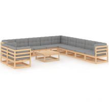Salon de jardin meuble d'extérieur ensemble de mobilier 12 pièces avec coussins bois de pin massif