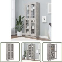 The Living Store Vitrinenschrank Betongrau 82,5x30,5x185,5 cm Holzwerkstoff - Bücherregal - Vitrinenschrank - Regal - Holzschrank - Wohnzimmermöbel