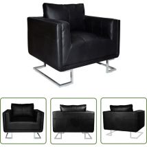 Youthup - The Living Store Würfel-Sessel mit Verchromten Beinen Schwarz Kunstleder - Schwarzer Sessel - Designer Sessel - Wohnzimmersessel