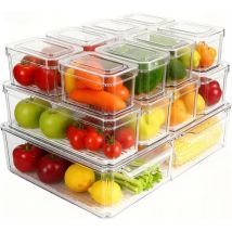 Youyijia 14-teiliges Kühlschrank-organizer Set Mit Deckeln – Stapelbare Aufbewahrungsbehälter Aus Bpa-freiem Kunststoff, 3 Größen Mit Ablauflöchern 