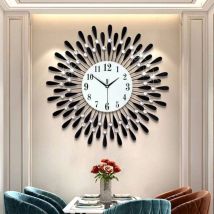Youyijia 60cm Diamond Jeweled Wall Clock Stylish Diamond Sunflower Silent Non-ticking Modern Metal Round Sparkly Arabic Numeral Decorative Large Wall