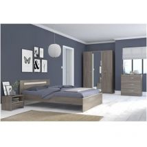 Les Tendances - ysa Chambre complete adulte - Contemporain - Décor noyer silver - l 140 x l 190 cm