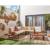 Yulara - Gartenlounge-set Für 5 Personen - Holz, Metall Und Beigefarbene Kissen - Schwarz / Holz / Beige