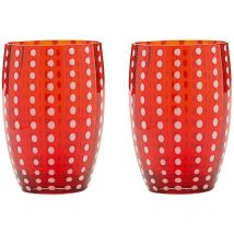 Zafferano - Perle Rotes Glas – mundgeblasenes farbiges Glas, 32 cl, handgefertigt – Set mit 2 handgefertigten Bechern für Wasser oder Cocktails