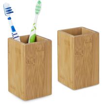 2 x Zahnputzbecher Bambus, Zahnbürstenhalter eckig, Bambusbecher für Zahnbürste und Zahnpasta, hbt 11 x 6,5 x 6,5 cm, natur