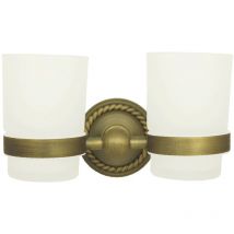 Zahnputzbecher Glas Milchglas Antik Braun Retro Set Wandhalterung Zahnputz Becher Vintage Zahnbürstenhalter Doppelhalter Becherhalter Nostalgie