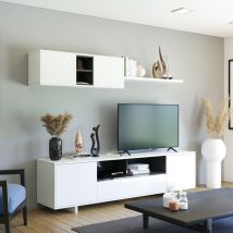 Arreditaly - Parete Attrezzata Mobile Swiss Mobile Soggiorno Tv Con Mensola E Modulo Sospeso Salotto Legno Base Televisione Sala Da Pranzo Design 