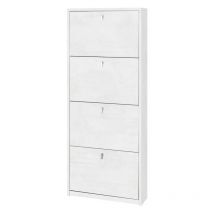 Zapatero compacto que ahorra espacio con cuatro puertas Blanco Oxido 63x18x h154 cm