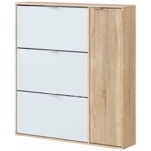 FRS - Zapatero con 4 puertas Maty Roble Canadian y Blanco 115 cm (alto) x 106 cm (ancho) x 22 cm (prof.)