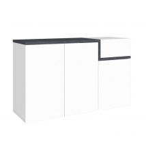 Dmora - Zapatero Dmessia, Mueble multiusos 3 puertas y 1 puerta abatible, Zapatero de entrada, 100% Made in Italy, cm 120x40h80, Blanco Brillo y