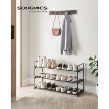 Songmics Zapatero de 3 Niveles, Estantería de Zapatos, Estantería de Metal, para 12 a 15 Pares de Zapatos, Estante Apilable, para Pasillo, Salón,