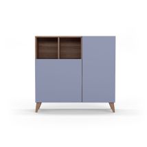 Zapatero OSLO, Herdasa, en melamina nogal y puertas azules.