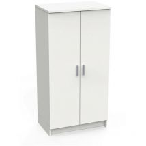 Armario multifunción de dos puertas con seis baldas, color blanco, Medidas 55 x 108 x 36 cm