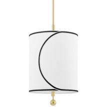 Zara 1 Light Small Pendant Brass, Belgian Linen