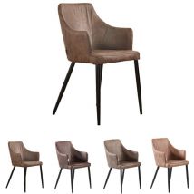 Single Zarah Modern Leather Dining Chair - Upholstered in Faux Leather with Metal Legs - Armchair for Dining Room Kitchen Living Room - Brown