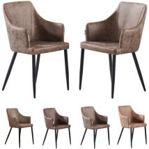 Set of 2 Zarah Modern Leather Dining Chairs - Upholstered in Faux Leather with Metal Legs - Armchair for Dining Room Kitchen Living Room - Light Brown