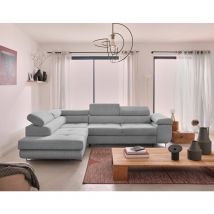 Bestmobilier - Zaria – ecksofa links – mit schlaffunktion und bettkasten sowie verstellbaren kopfstützen – 5-sitzer – aus cord - hellgrau