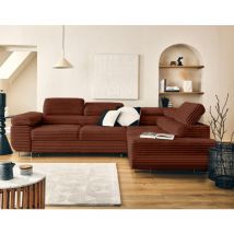 Lisa Design - Zaria - ecksofa rechts 5-sitzer schlaffunktion und bettkasten und kopfstützen großer geripptem cord - terrakotta