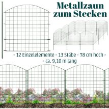 V2aox - Zaun Gartenzaun Steckzaun Teichzaun für Garten Teich 12 Zaunelemente 78 cm hoch Metall Hundezaun Gitterzaun Oberbogen Grün 6 x 6cm