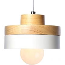 Qiyao - Zeitgenössische Pendelleuchte aus Holz und Metall, weißer Lampenschirm, industrielle LED-Pendelleuchten, moderne Deckenleuchten, 1 Leuchte