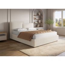 Zelia - Lit coffre en tissu bouclette beige 140x190 cm zelia