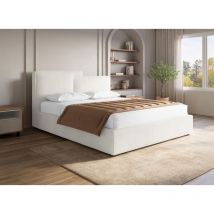 Zelia - Lit coffre en velours côtelé écru 140x190 cm zelia