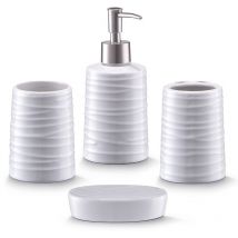 18266 Ensemble d'accessoires de bain en céramique, blanc, 4 pièces - Zeller