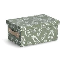 Boîte De Rangement Avec Couvercle, Coton, Motif De Feuilles