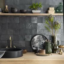 Zellige véritable Carrelage Artisanal - 10x10 cm - Noir Carbone (vendu par boîte de 0,5m²)