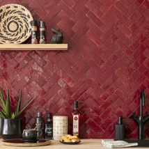 Zellige véritable Carrelage Artisanal - 5x15 cm - Rouge Lie de vin (vendu par boîte de 0,5m²)