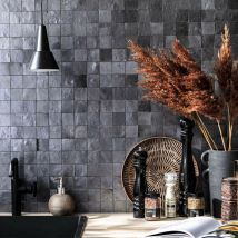 Zellige véritable Carrelage Artisanal - 5x5 cm - Noir Métal (vendu par plaque de 0,09 m² - 30x30 cm)