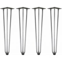 Gambe a forcella, set di 4, 60 cm, acciaio grezzo, gambe da tavolo in acciaio 3 montanti - Zelsius
