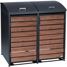 Zelsius - Mülltonnenbox mit abgerundetem Deckel für zwei 120 - 240 Liter Mülltonnen, Walnuss, ral 7016