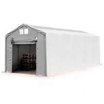 Toolport - Zelthalle 4x12m Lagerzelt Industriezelt 3m Seitenhöhe pvc Plane 850 n mit Oberlicht grau 100% wasserdicht mit Hochziehtor
