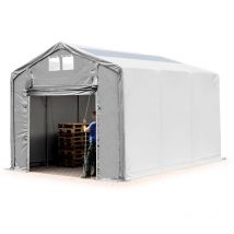Toolport - Zelthalle 4x6m Lagerzelt Industriezelt 3m Seitenhöhe pvc Plane 850 n mit Oberlicht grau 100% wasserdicht mit Hochziehtor