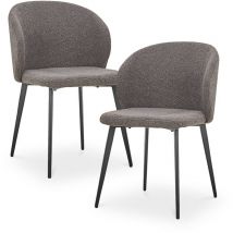 Mobilier Deco - zelya - Lot de 2 chaises tissu bouclette gris piètement métal noir