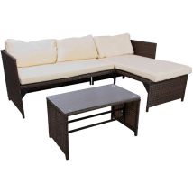 Zendea - Set Divano Angolare Santorini Con Cuscini E Tavolino Con Piano In Vetro 5mm