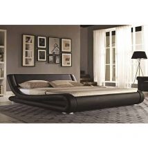 Furniturestop - Zeno Modern Designer Italian Faux Leather Bed - Black - Memory Foam Spring Mattress 4ft