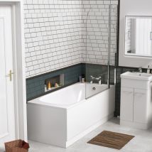 Nes Home - Zensen 1700mm Round Bathroom Shower Screen Bath Front Panel - Single Ended White Bathtub