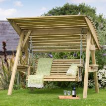 Zest - Miami Wooden Garden Swing 2 Seater Bench With Roof Canopy & Cover