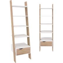 ZIK - Libreria Scaffale 5 Ripiani 1 Cassetto, Mobile Portaoggetti - 55x48x180 cm Bianco e Rovere - white