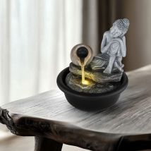 Zimmerbrunnen Buddha Wasserfall Springbrunnen Deko LED-Licht h 19 cm Grau